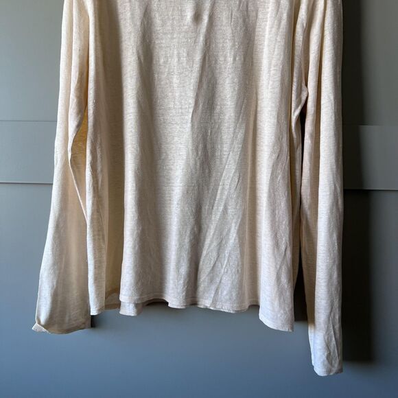 Eileen Fisher Shirt Womens Large Beige Organic Linen Long Sleeve Scoop Neck - Picture 8 of 12